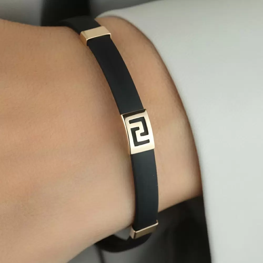 Браслет кожа, каучук 7114к золото_1