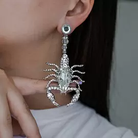 Серьги подвесные 3V-3430-W ювелирный сплав Скорпион_1