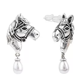 Серьги подвесные 3-7226-W ювелирный сплав Лошадь_0