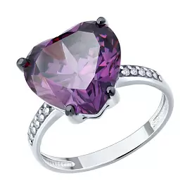 Кольцо один камень 94014424 серебро Сердце_0