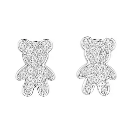 Серьги пусеты 3-2688-W ювелирный сплав Мишка_0