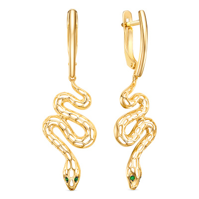 Серьги подвесные л1207568 золото змея