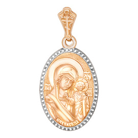 Подвеска религиозная христианская ладанка 03-3020 золото Казанская Божья Матерь