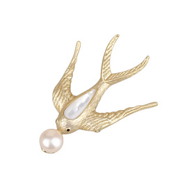 Брошь 3-2571-Y ювелирный сплав Ласточка