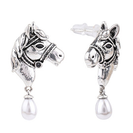 Серьги подвесные 3-7226-W ювелирный сплав Лошадь