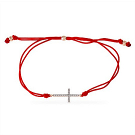 Браслет красная нить Т14210817 золото Крест
